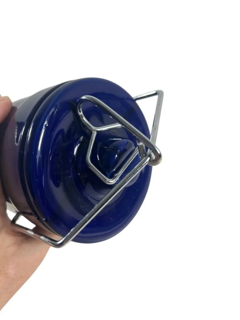Cobalt Blue Stoneware Crock Canister 5 Inch Wire Bail Lid Ceramic Jar